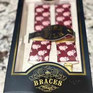 Elegant Red Silk Suspenders with Piggy’s